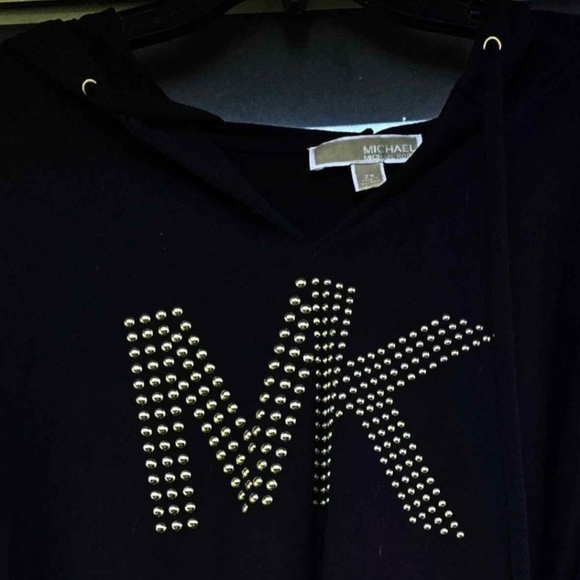 Sharp! MK, Michael Kors Gold Studded Black Hoodie, 2X - Picture 2 of 9